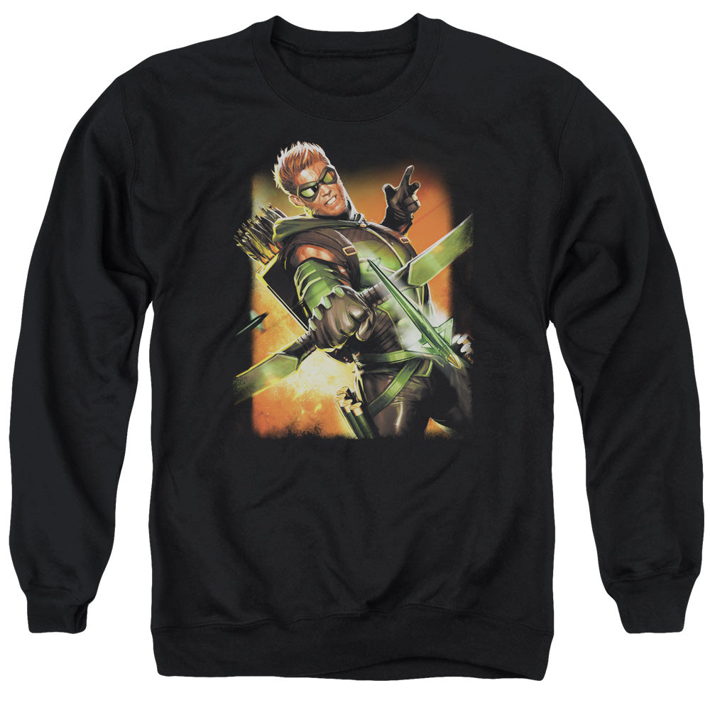 AN OFFCIALLY LICENSED JLA GREEN ARROW #1 ADULT UNISEX CREWNECK SWEATSHIRT BLACK