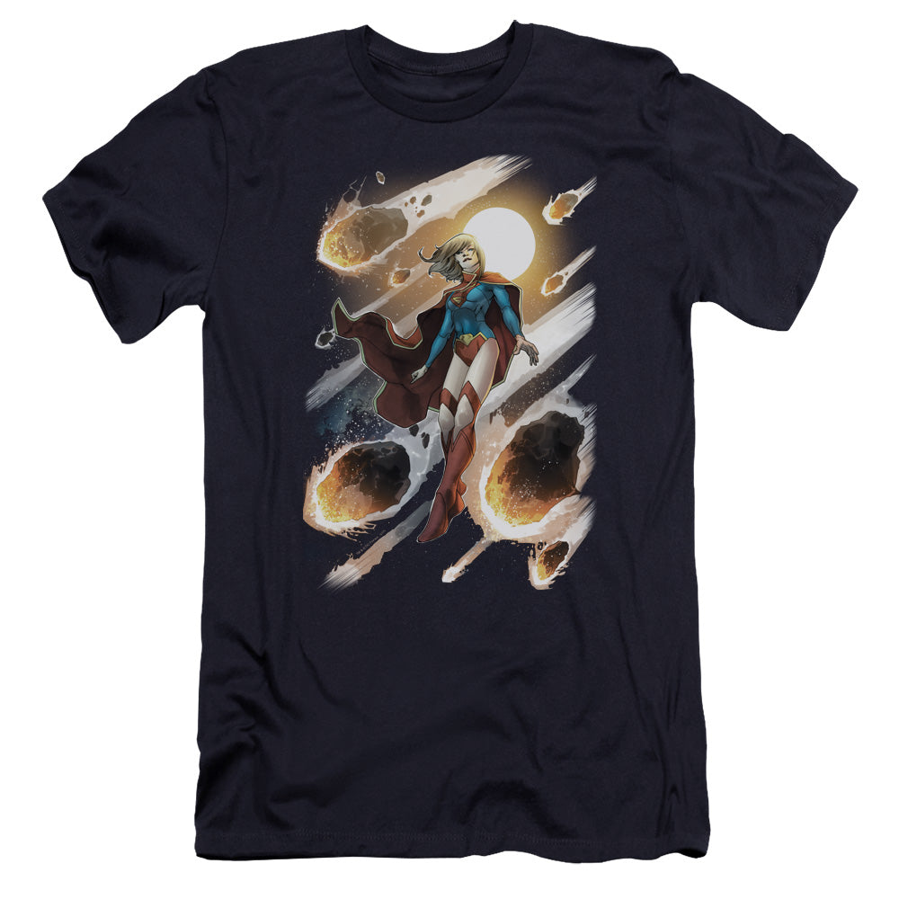 AN OFFCIALLY LICENSED JLA SUPERGIRL #1 MEN'S PREMIUM SLIM FIT T-SHIRT NAVY
