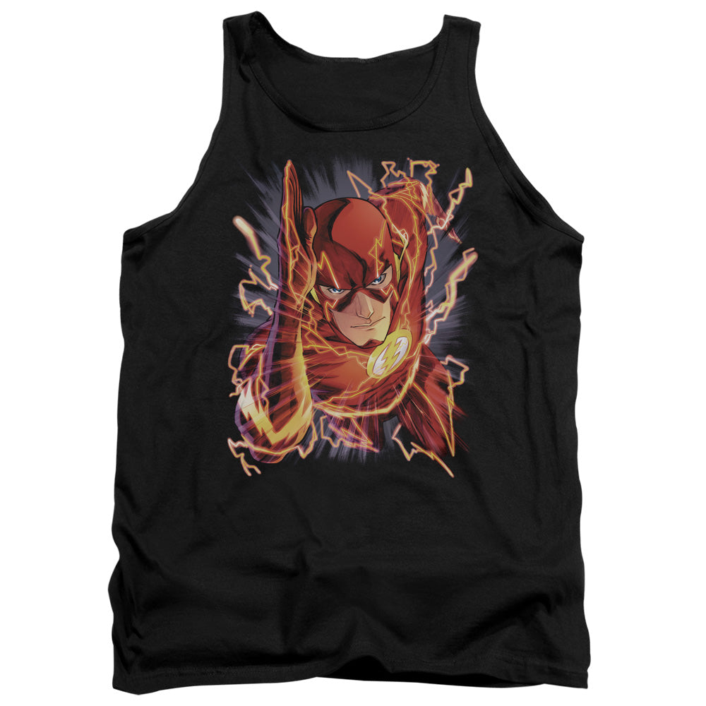 AN OFFCIALLY LICENSED JLA FLASH #1 ADULT UNISEX TANK TOP BLACK
