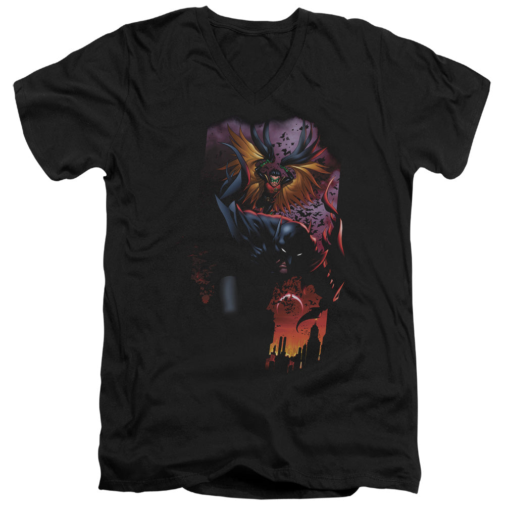 AN OFFCIALLY LICENSED BATMAN BATMAN & ROBIN #1 MEN'S V-NECK T-SHIRT BLACK