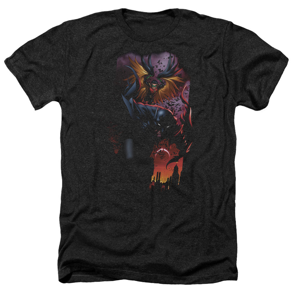 AN OFFCIALLY LICENSED BATMAN BATMAN & ROBIN #1 MEN'S HEATHER T-SHIRT CHARCOAL
