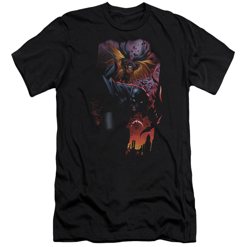 AN OFFCIALLY LICENSED BATMAN BATMAN & ROBIN #1 MEN'S PREMIUM SLIM FIT T-SHIRT BLACK