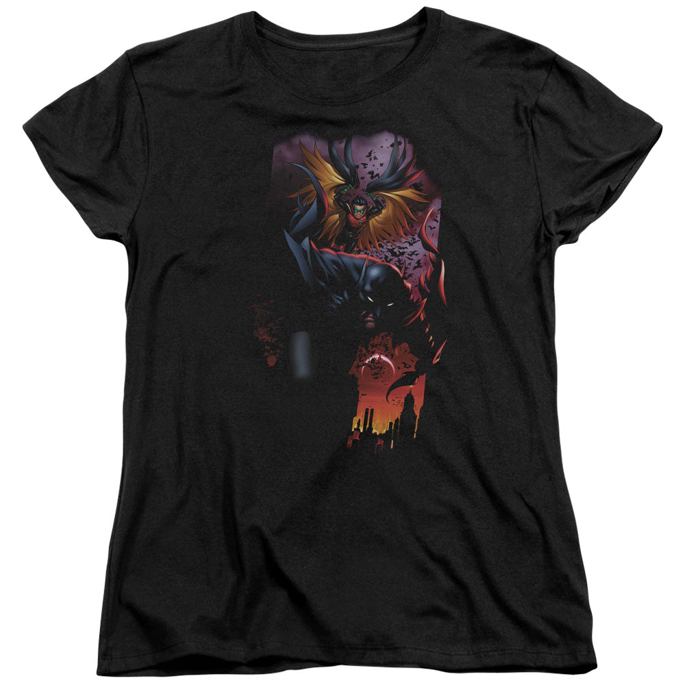 AN OFFCIALLY LICENSED BATMAN BATMAN & ROBIN #1 WOMEN'S REGULAR FIT T-SHIRT BLACK