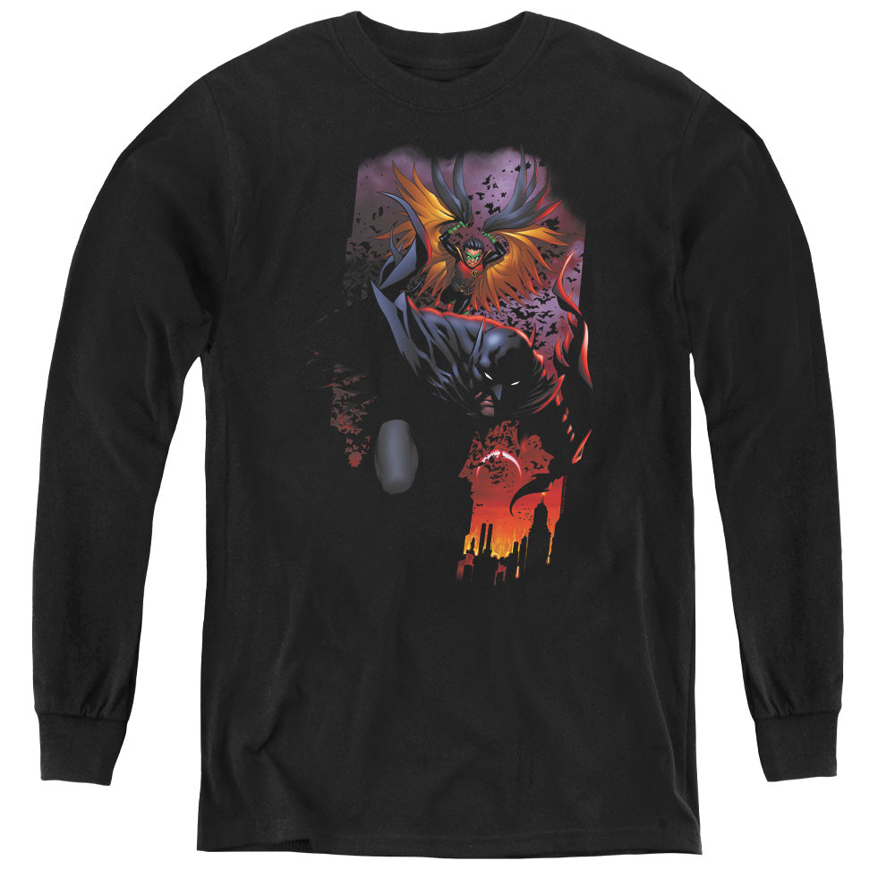 AN OFFCIALLY LICENSED BATMAN BATMAN & ROBIN #1 YOUTH LONG SLEEVE T-SHIRT BLACK