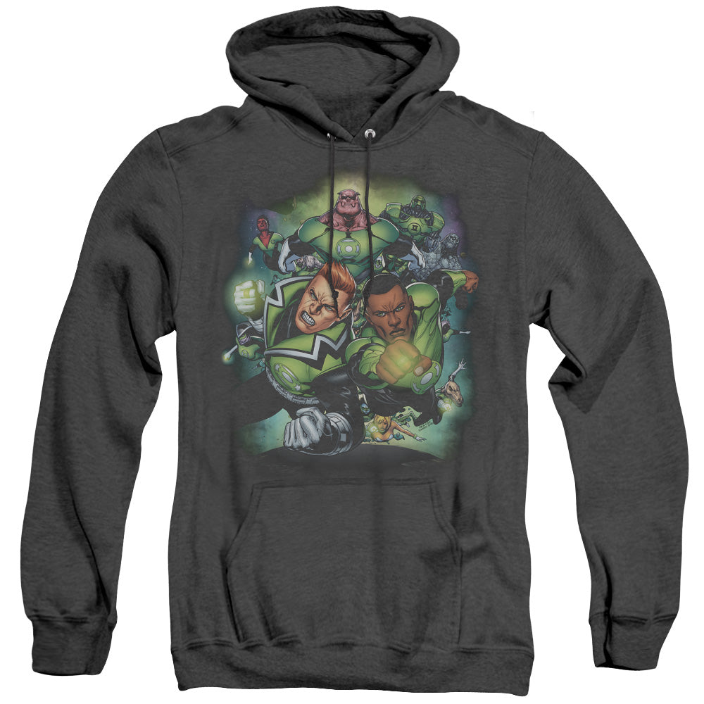AN OFFCIALLY LICENSED GREEN LANTERN CORPS #1 ADULT UNISEX HEATHER PULLOVER HOODIE BLACK
