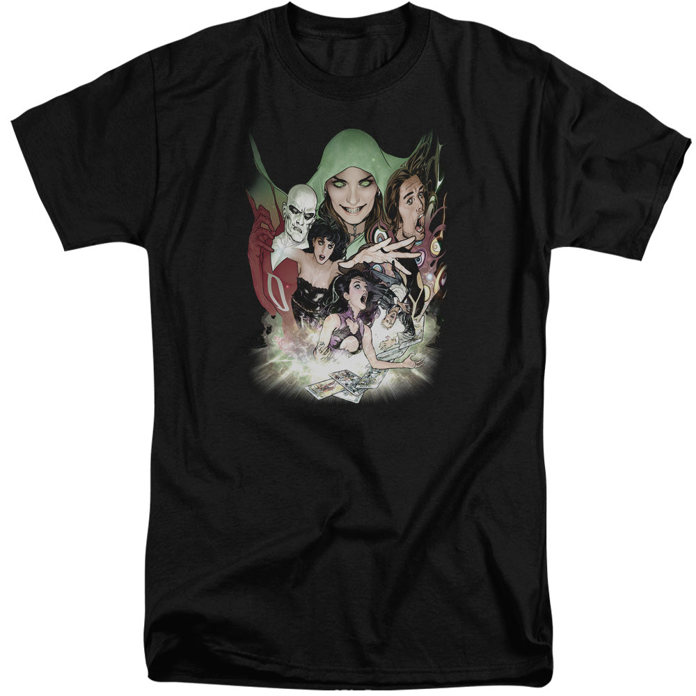 AN OFFCIALLY LICENSED DCR JUSTICE LEAGUE DARK MEN'S TALL FIT T-SHIRT BLACK