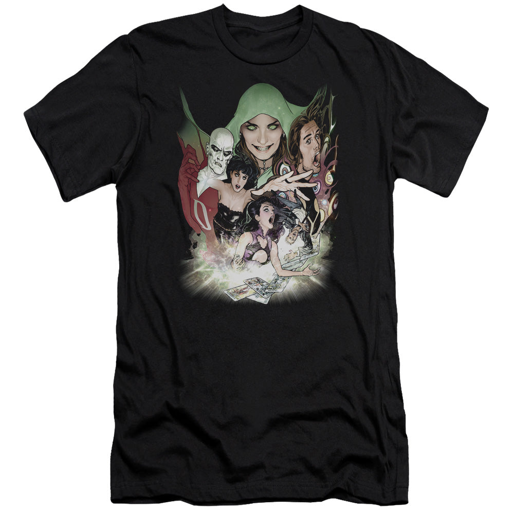AN OFFCIALLY LICENSED DCR JUSTICE LEAGUE DARK MEN'S PREMIUM SLIM FIT T-SHIRT BLACK