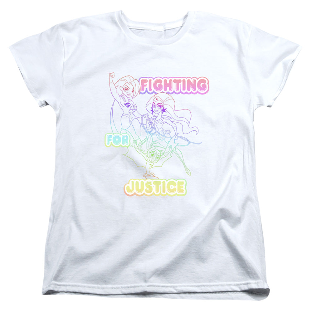 AN OFFCIALLY LICENSED DC SUPERHERO GIRLS FIGHTING FOR JUSTICE WOMEN'S REGULAR FIT T-SHIRT WHITE