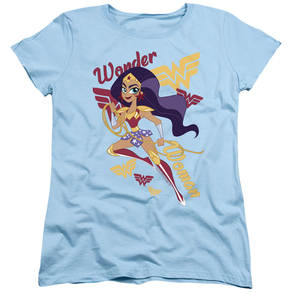 AN OFFCIALLY LICENSED DC SUPERHERO GIRLS WONDER WOMAN WOMEN'S REGULAR FIT T-SHIRT LIGHT BLUE