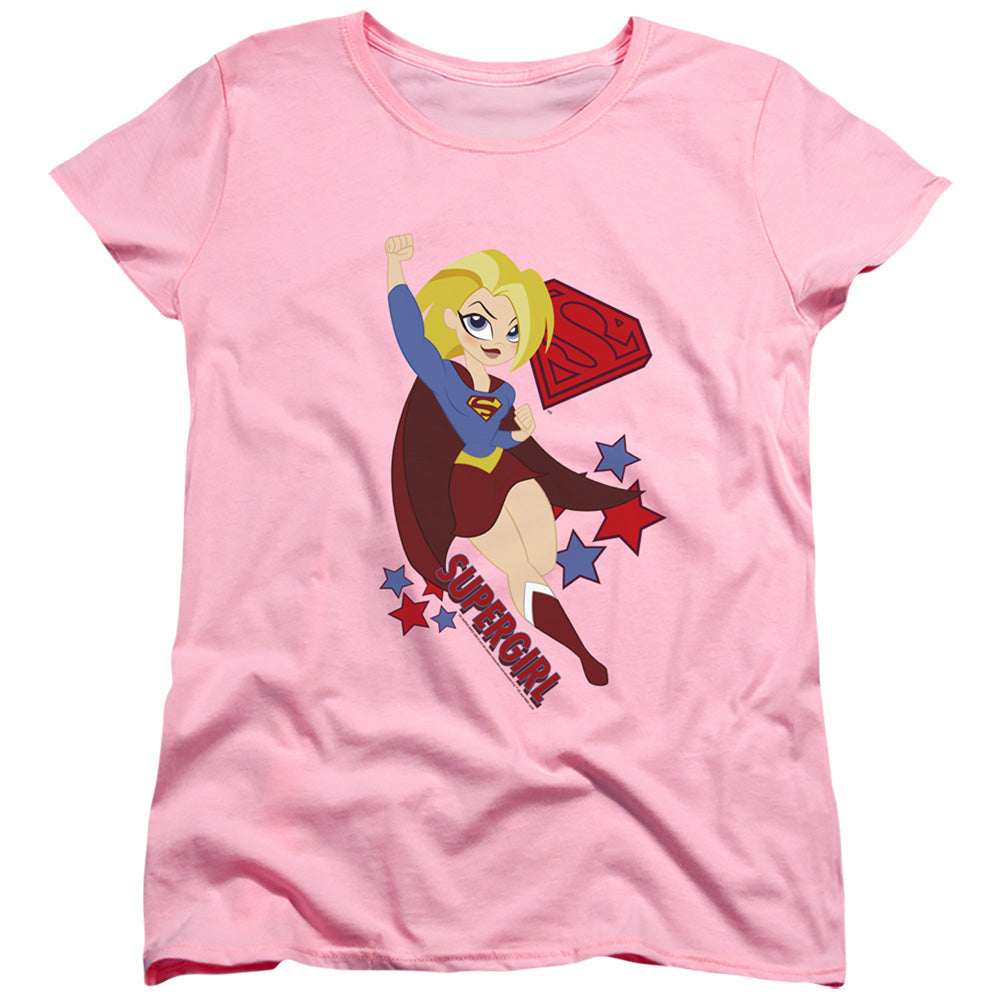 AN OFFCIALLY LICENSED DC SUPERHERO GIRLS SUPERGIRL WOMEN'S REGULAR FIT T-SHIRT PINK