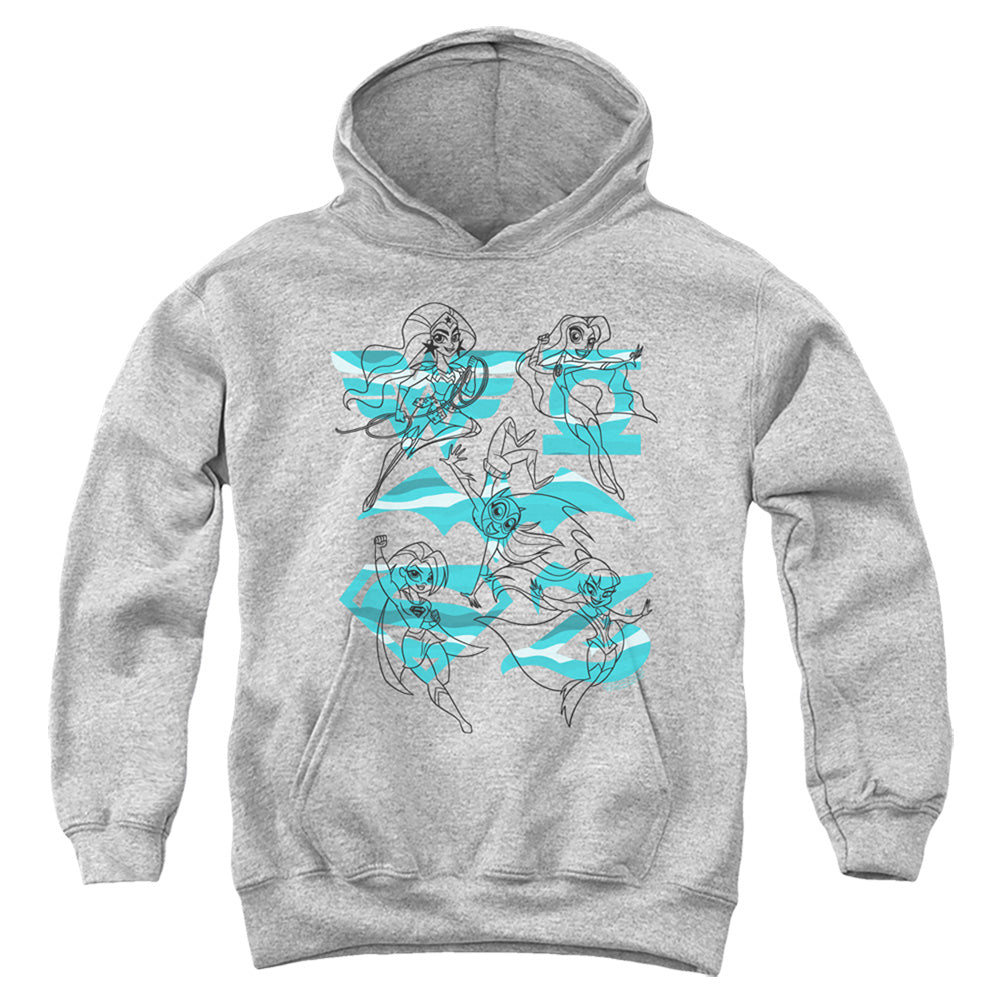 AN OFFCIALLY LICENSED DC SUPERHERO GIRLS LINE ART GROUP YOUTH HOODIE ATHLETIC HEATHER