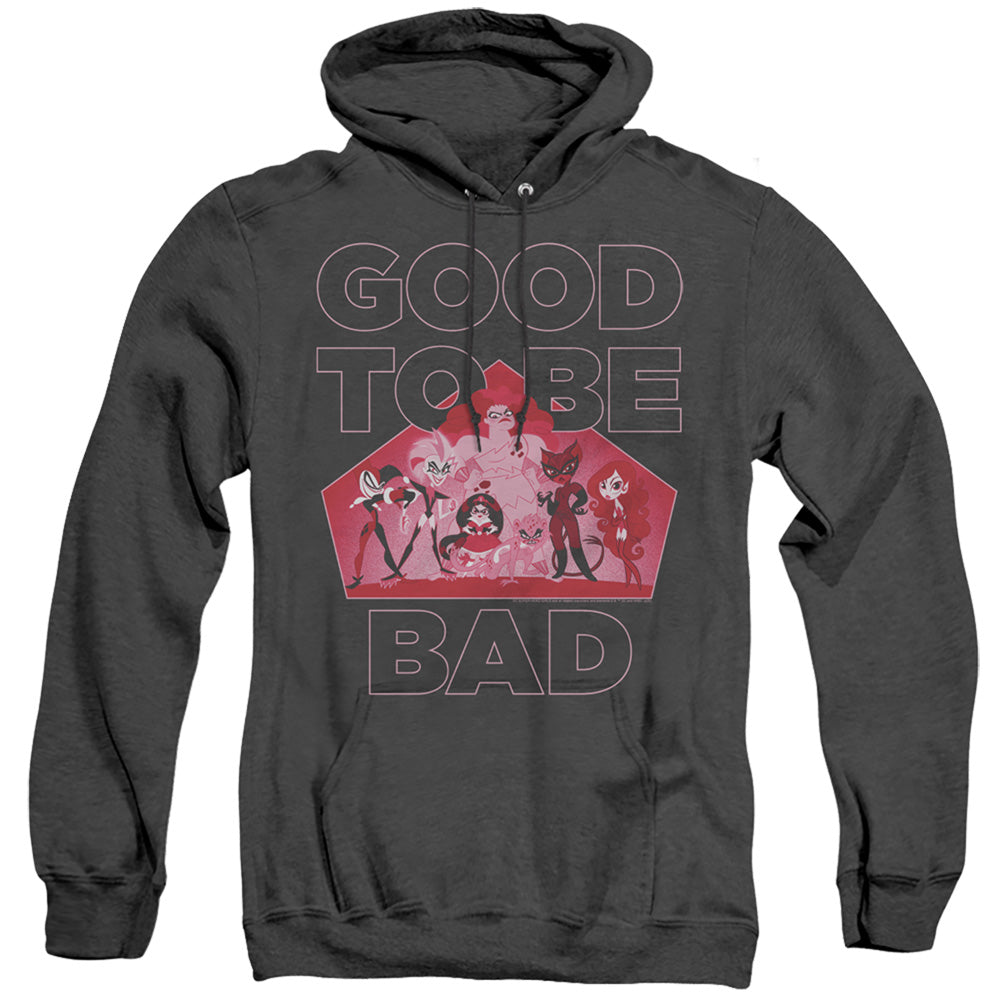 AN OFFCIALLY LICENSED DC SUPERHERO GIRLS GOOD TO BE BAD ADULT UNISEX HEATHER PULLOVER HOODIE BLACK