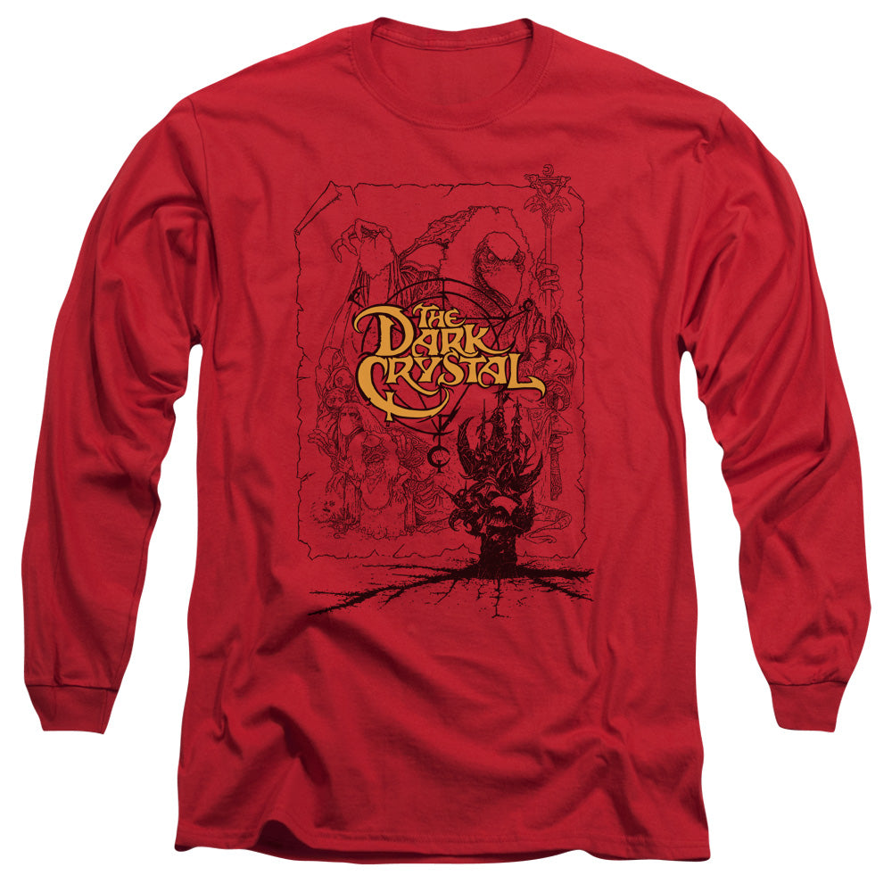 AN OFFCIALLY LICENSED DARK CRYSTAL POSTER LINES MEN'S LONG SLEEVE T-SHIRT RED