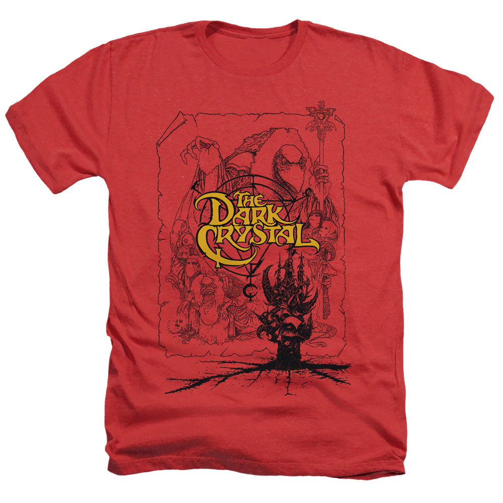 AN OFFCIALLY LICENSED DARK CRYSTAL POSTER LINES MEN'S HEATHER T-SHIRT RED