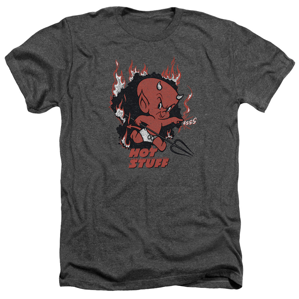 AN OFFCIALLY LICENSED HOT STUFF SINGE MEN'S HEATHER T-SHIRT CHARCOAL