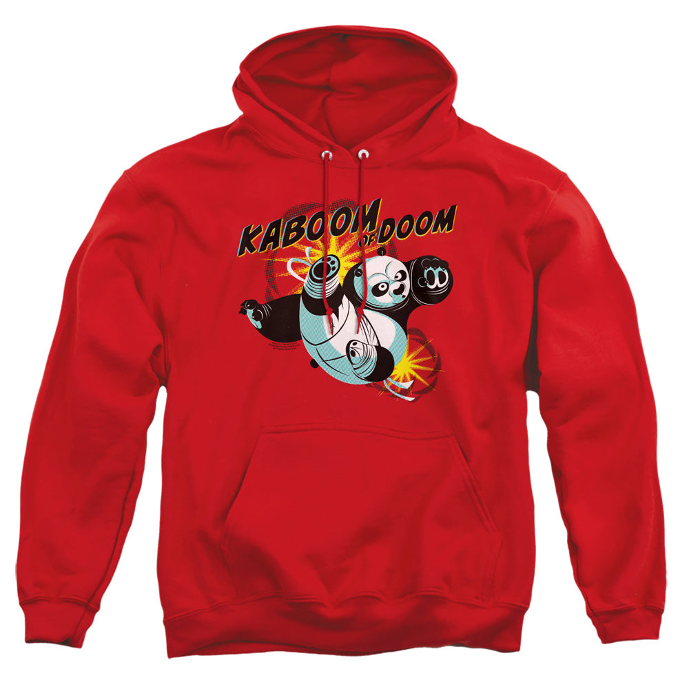 AN OFFCIALLY LICENSED KUNG FU PANDA KABOOM OF DOOM ADULT UNISEX PULLOVER HOODIE RED