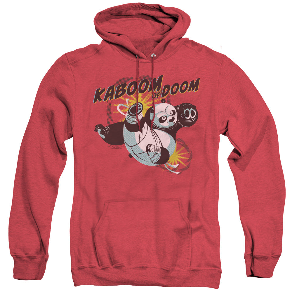 AN OFFCIALLY LICENSED KUNG FU PANDA KABOOM OF DOOM ADULT UNISEX HEATHER PULLOVER HOODIE RED