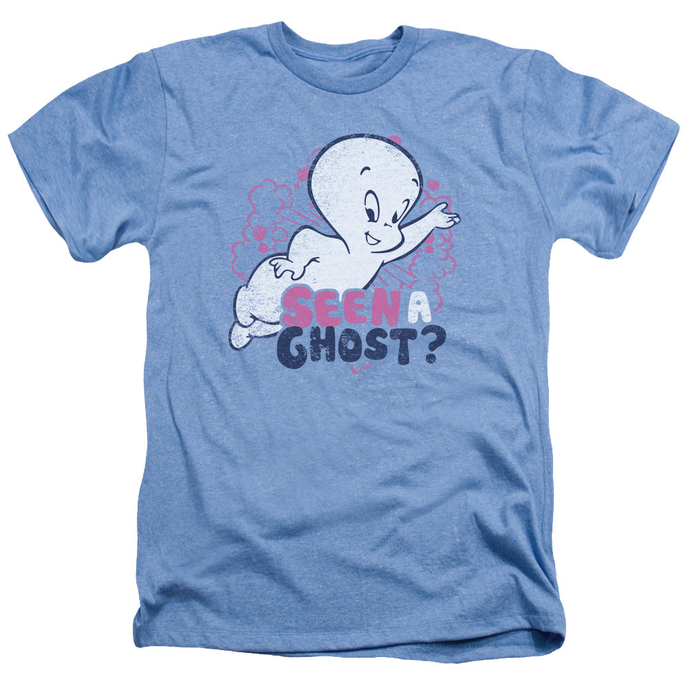 AN OFFCIALLY LICENSED CASPER SEEN A GHOST MEN'S HEATHER T-SHIRT LIGHT BLUE