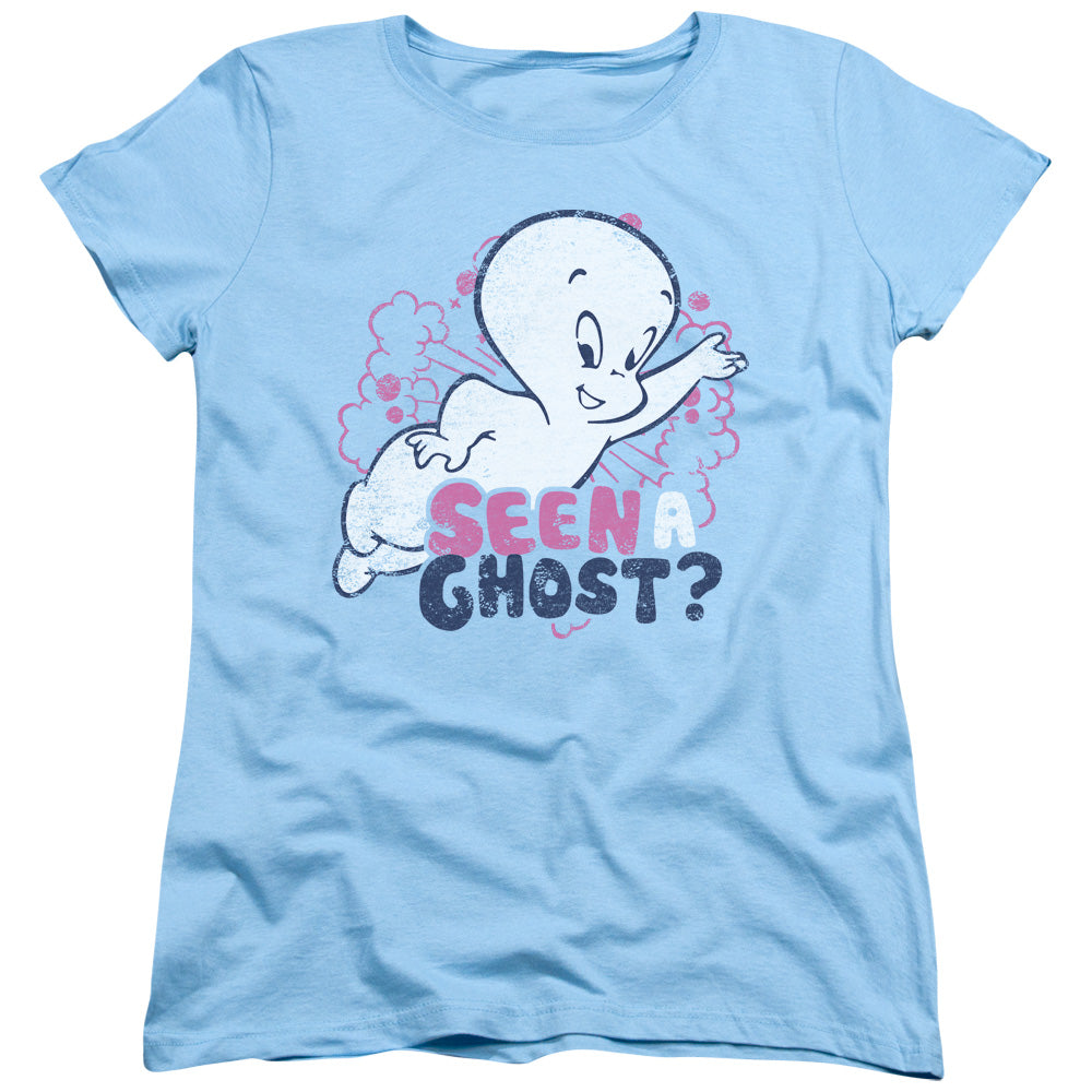 AN OFFCIALLY LICENSED CASPER SEEN A GHOST WOMEN'S REGULAR FIT T-SHIRT LIGHT BLUE
