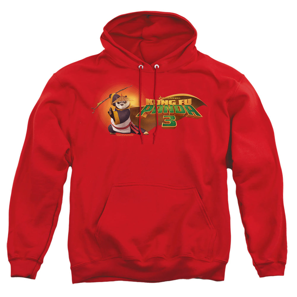 AN OFFCIALLY LICENSED KUNG FU PANDA PO LOGO ADULT UNISEX PULLOVER HOODIE RED