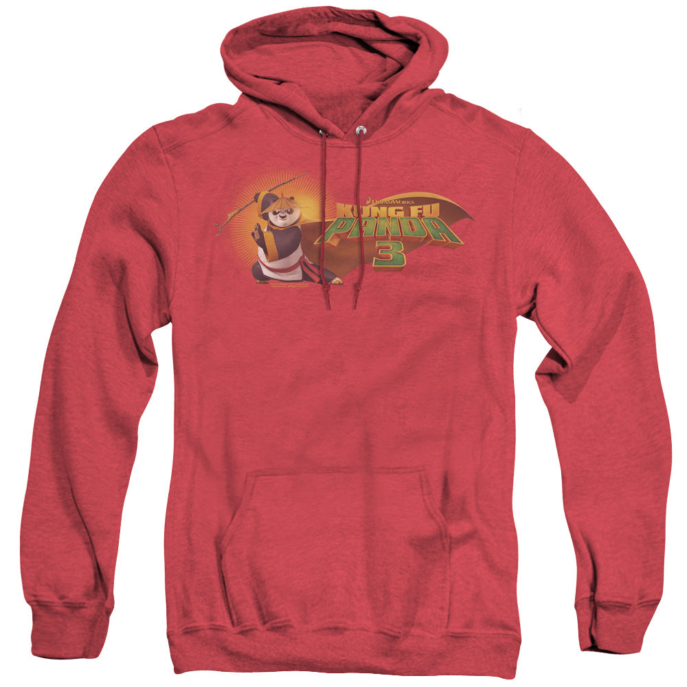 AN OFFCIALLY LICENSED KUNG FU PANDA PO LOGO ADULT UNISEX HEATHER PULLOVER HOODIE RED