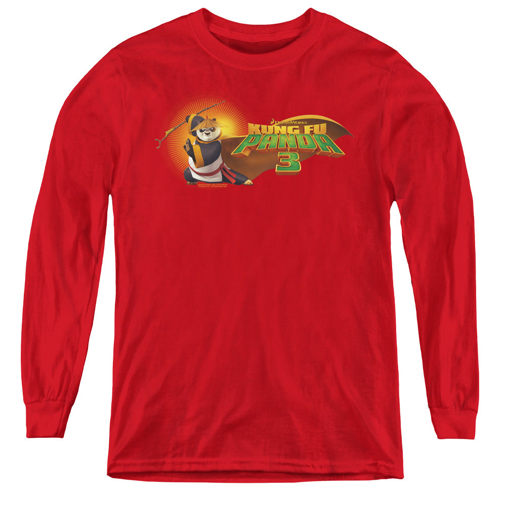 AN OFFCIALLY LICENSED KUNG FU PANDA PO LOGO YOUTH LONG SLEEVE T-SHIRT RED
