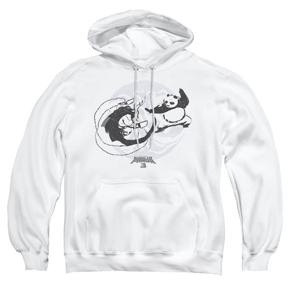 AN OFFCIALLY LICENSED KUNG FU PANDA FACE OFF ADULT UNISEX PULLOVER HOODIE WHITE