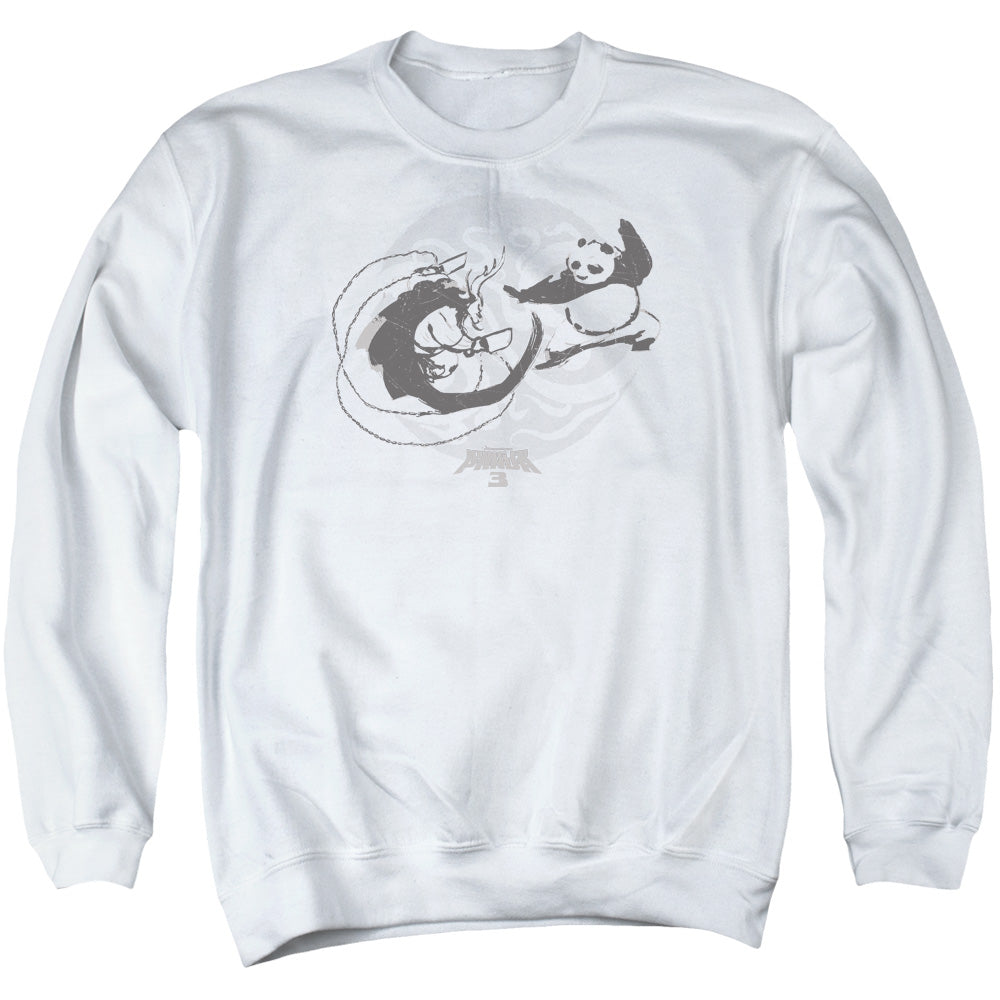 AN OFFCIALLY LICENSED KUNG FU PANDA FACE OFF ADULT UNISEX CREWNECK SWEATSHIRT WHITE