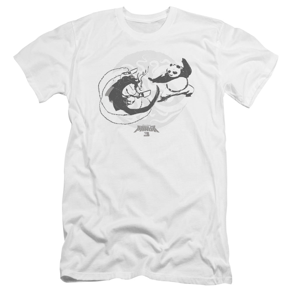AN OFFCIALLY LICENSED KUNG FU PANDA FACE OFF MEN'S PREMIUM SLIM FIT T-SHIRT WHITE