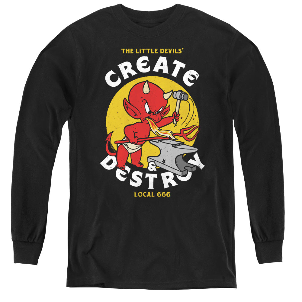 AN OFFCIALLY LICENSED HOT STUFF LOCAL DEVILS YOUTH LONG SLEEVE T-SHIRT BLACK