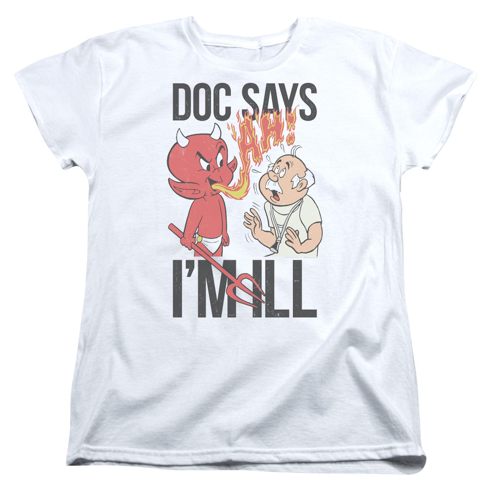 AN OFFCIALLY LICENSED HOT STUFF DOC SAYS WOMEN'S REGULAR FIT T-SHIRT WHITE