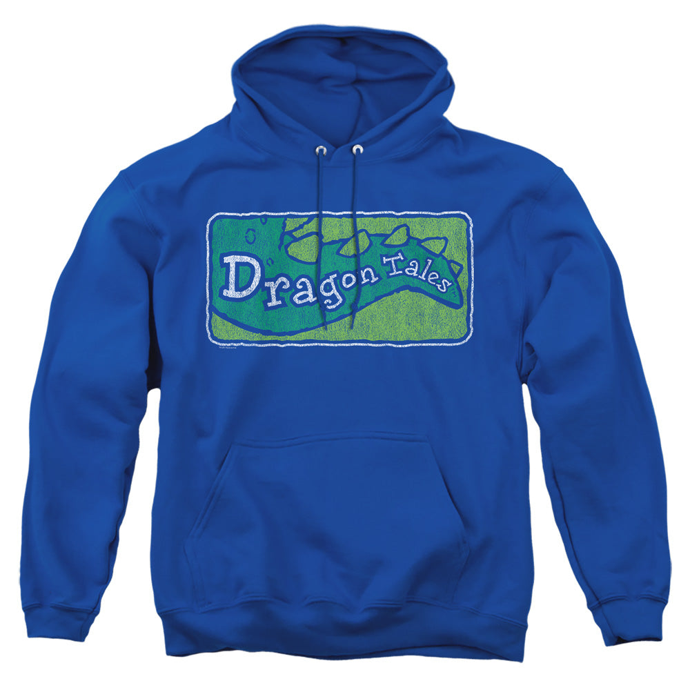 AN OFFCIALLY LICENSED DRAGON TALES LOGO DISTRESSED ADULT UNISEX PULLOVER HOODIE ROYAL
