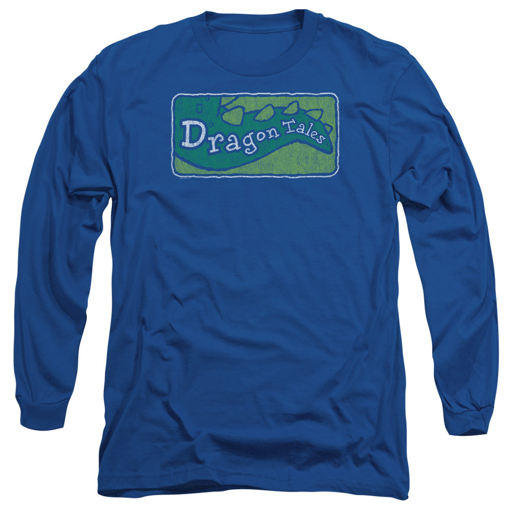 AN OFFCIALLY LICENSED DRAGON TALES LOGO DISTRESSED MEN'S LONG SLEEVE T-SHIRT ROYAL