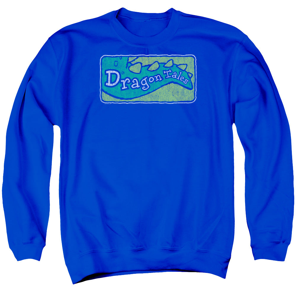 AN OFFCIALLY LICENSED DRAGON TALES LOGO DISTRESSED ADULT UNISEX CREWNECK SWEATSHIRT ROYAL