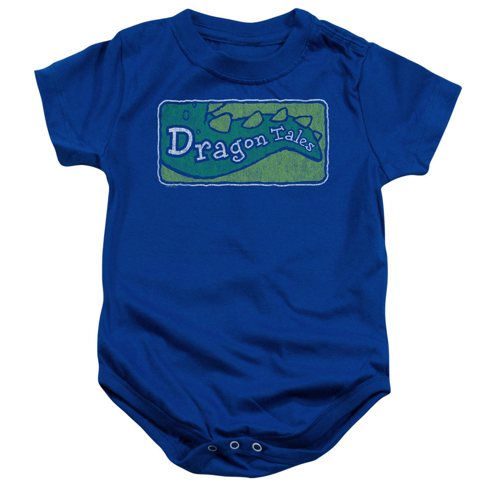 AN OFFCIALLY LICENSED DRAGON TALES LOGO DISTRESSED BABY BODYSUIT ROYAL