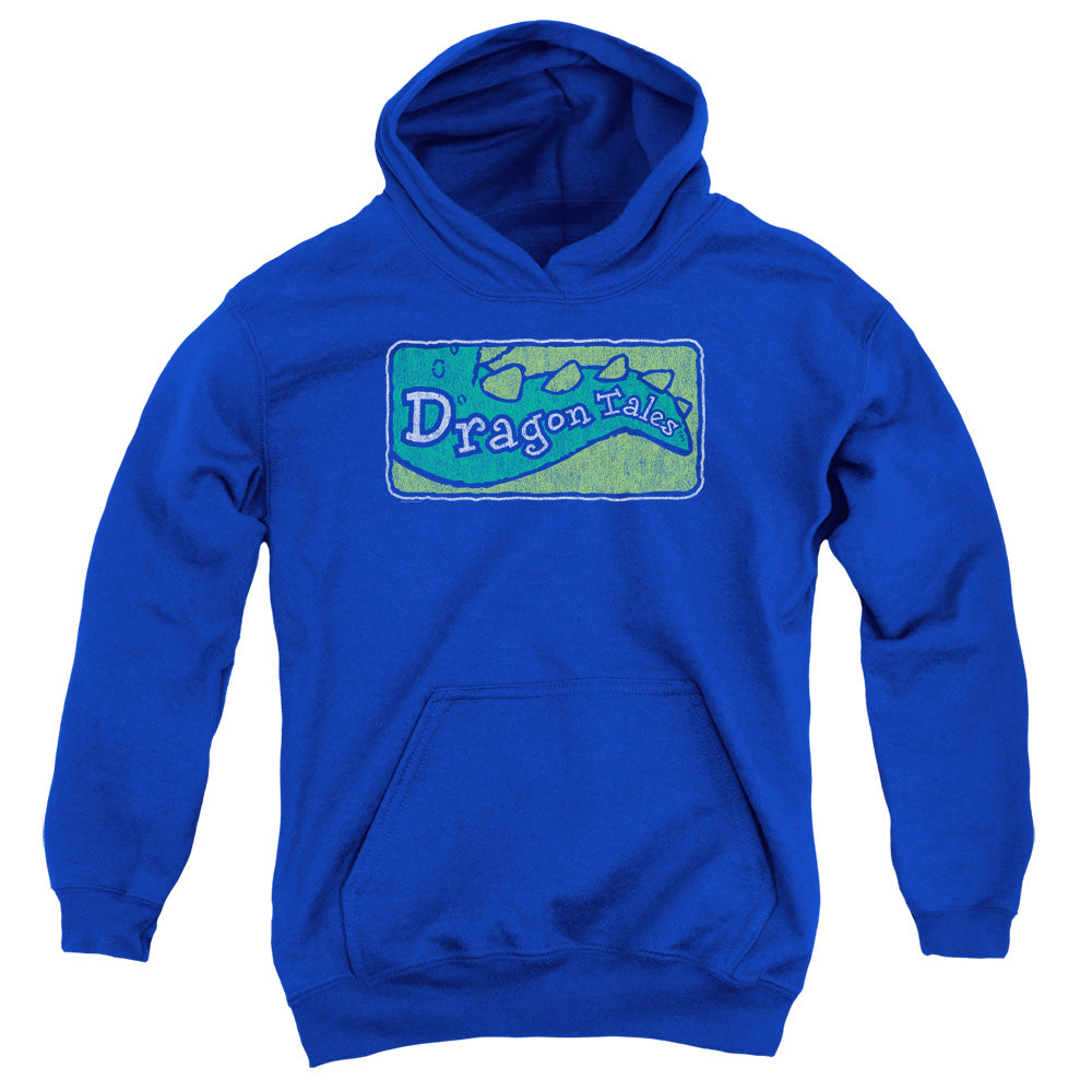 AN OFFCIALLY LICENSED DRAGON TALES LOGO DISTRESSED YOUTH HOODIE ROYAL