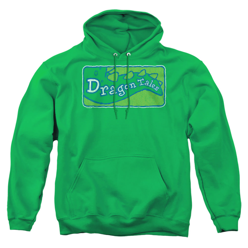AN OFFCIALLY LICENSED DRAGON TALES LOGO DISTRESSED ADULT UNISEX PULLOVER HOODIE KELLY GREEN