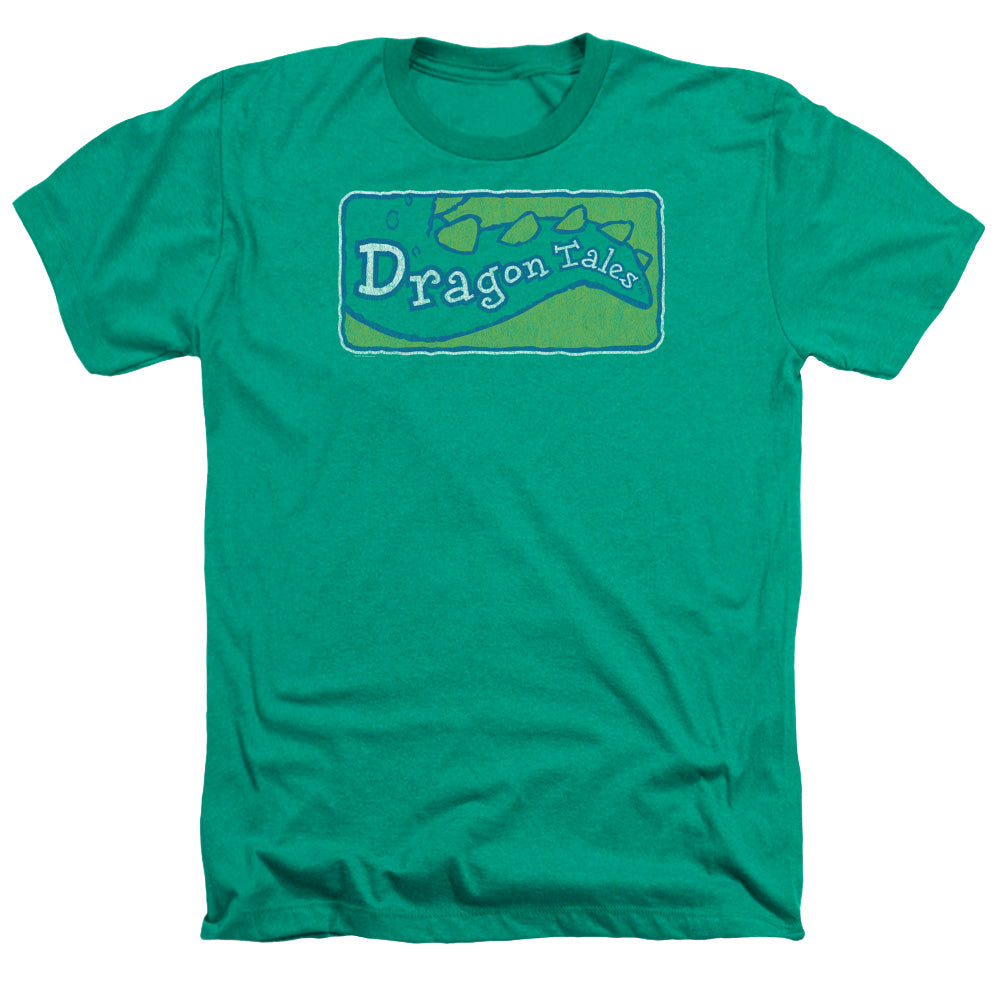 AN OFFCIALLY LICENSED DRAGON TALES LOGO DISTRESSED MEN'S HEATHER T-SHIRT KELLY GREEN