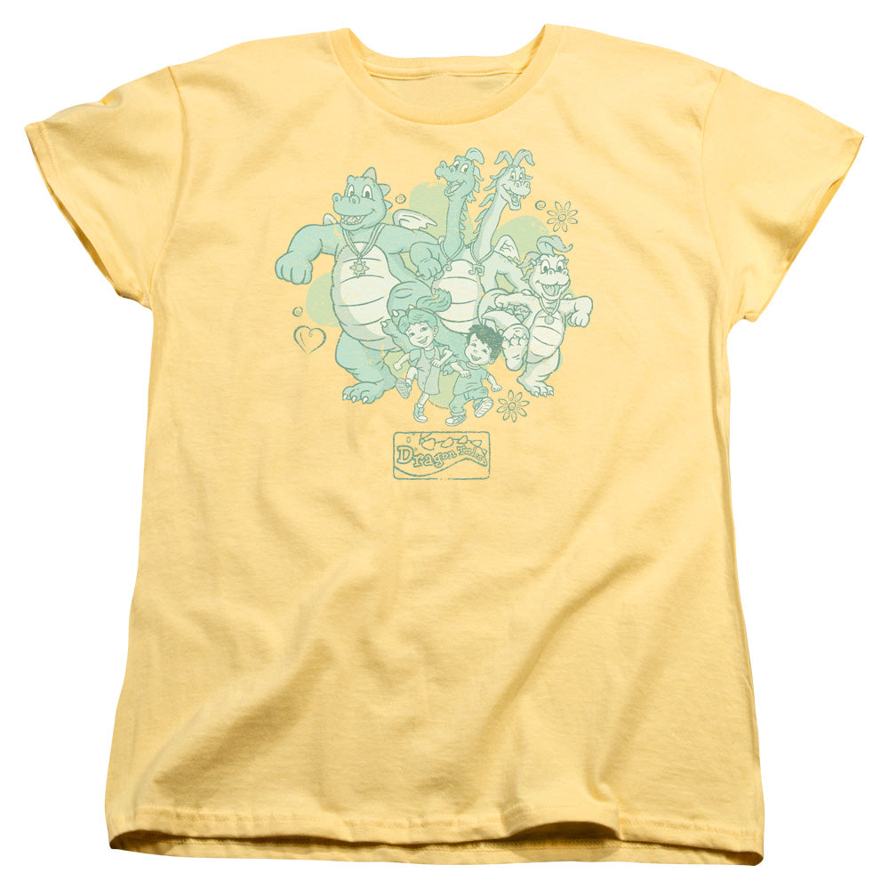 AN OFFCIALLY LICENSED DRAGON TALES GROUP CELEBRATION WOMEN'S REGULAR FIT T-SHIRT BANANA