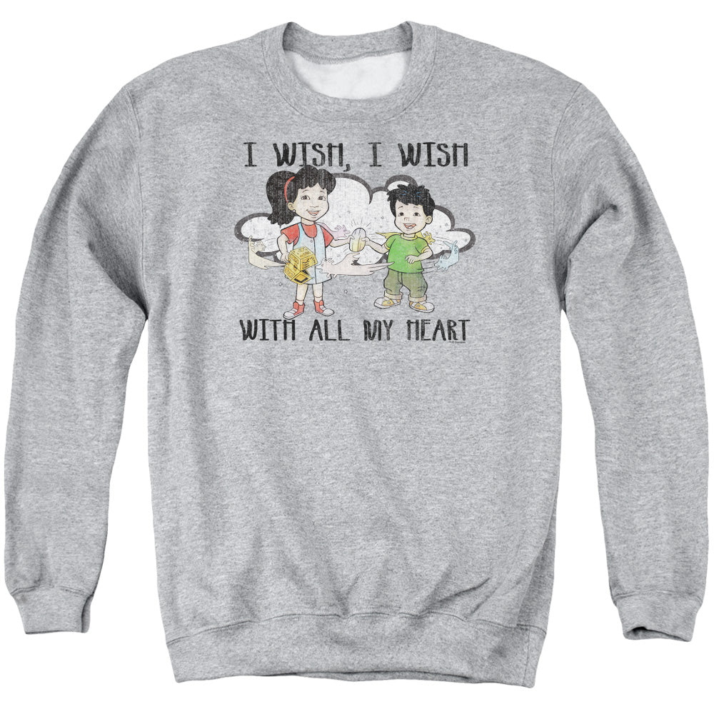 AN OFFCIALLY LICENSED DRAGON TALES I WISH WITH ALL MY HEART ADULT UNISEX CREWNECK SWEATSHIRT ATHLETIC HEATHER