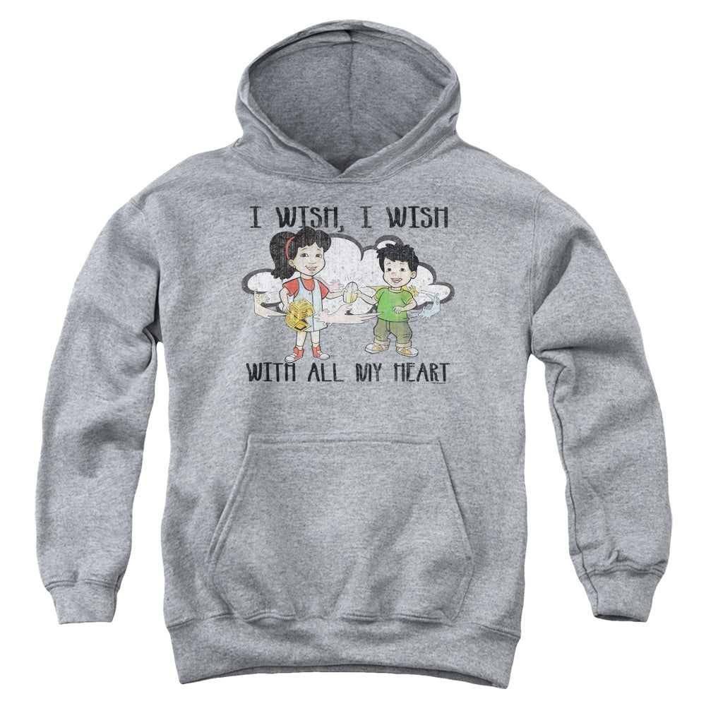 AN OFFCIALLY LICENSED DRAGON TALES I WISH WITH ALL MY HEART YOUTH HOODIE ATHLETIC HEATHER