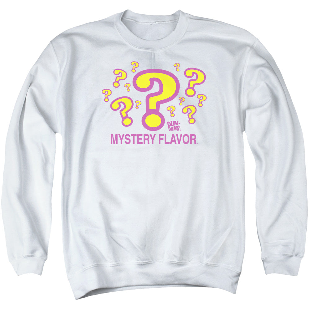 AN OFFCIALLY LICENSED DUM DUMS MYSTERY FLAVOR ADULT UNISEX CREWNECK SWEATSHIRT WHITE