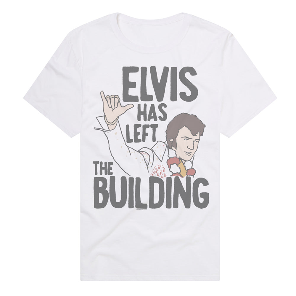 AN OFFCIALLY LICENSED ELVIS ELVIS HAS LEFT THE BUILDING PREMIUM ADULT TEE WHITE