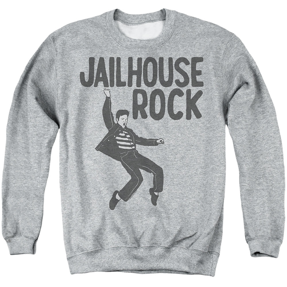 AN OFFCIALLY LICENSED ELVIS JAILHOUSE ROCK ADULT UNISEX CREWNECK SWEATSHIRT ATHLETIC HEATHER