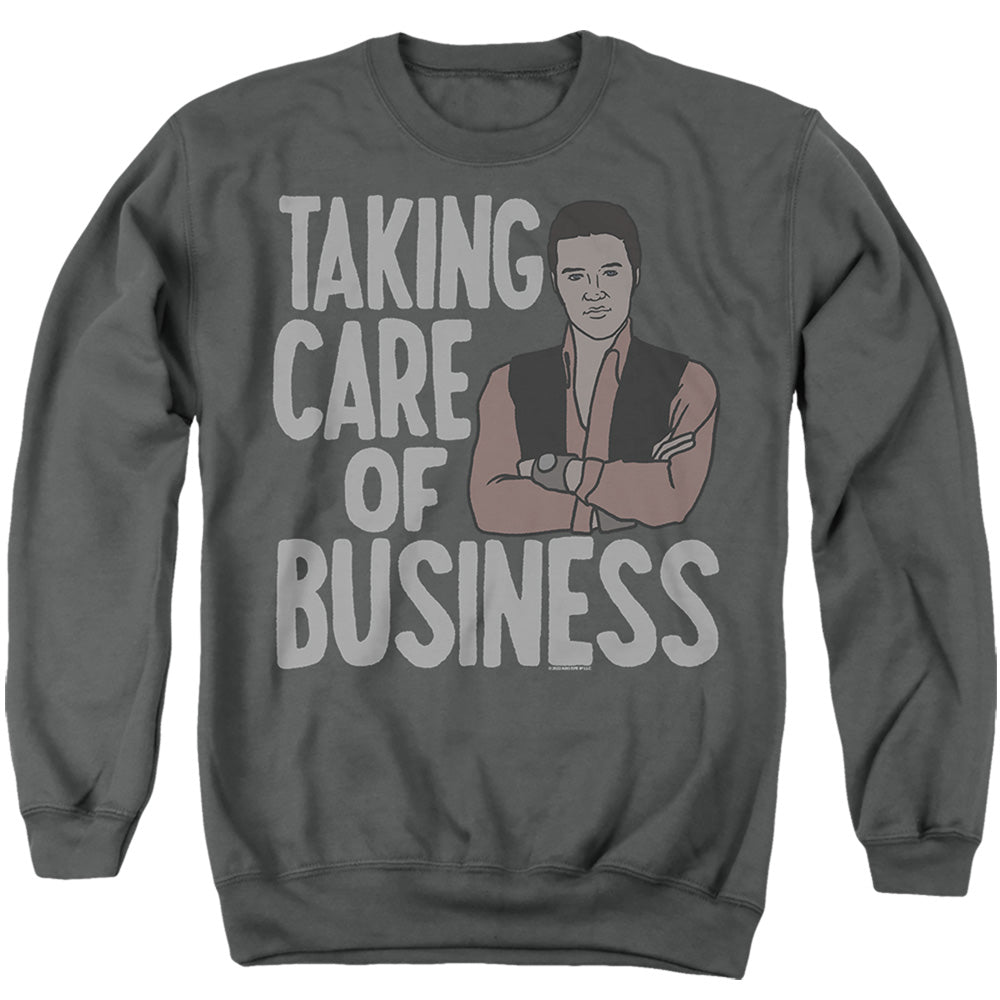 AN OFFCIALLY LICENSED ELVIS ELVIS TCB ADULT UNISEX CREWNECK SWEATSHIRT CHARCOAL