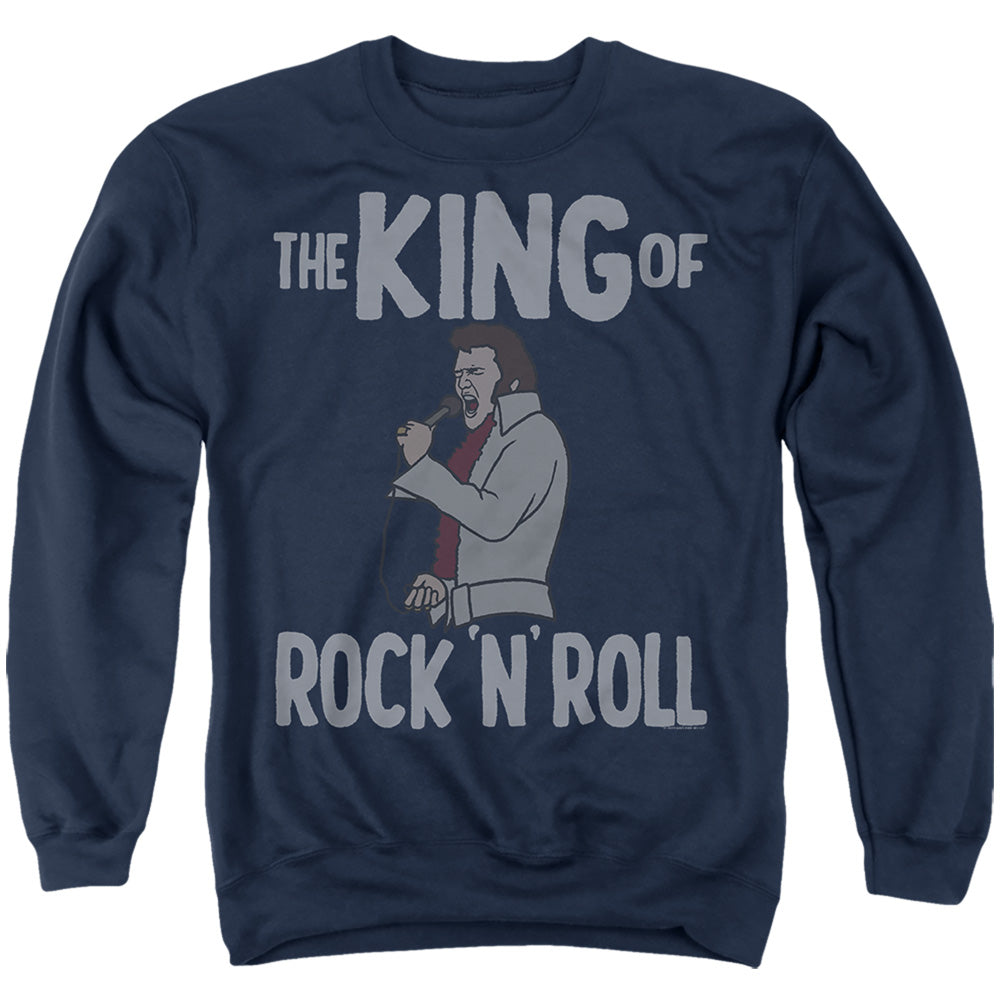 AN OFFCIALLY LICENSED ELVIS KING OF ROCK N ROLL ADULT UNISEX CREWNECK SWEATSHIRT NAVY