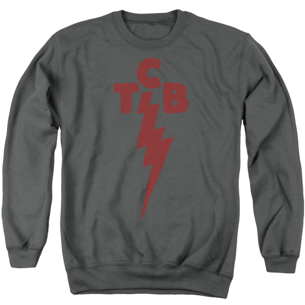 AN OFFCIALLY LICENSED ELVIS ELVIS TCB SYMBOL ADULT UNISEX CREWNECK SWEATSHIRT CHARCOAL