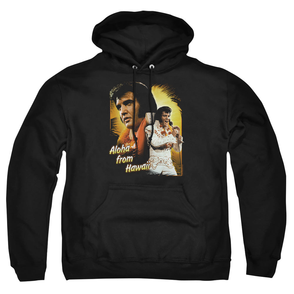 AN OFFCIALLY LICENSED ELVIS PRESLEY ALOHA ADULT UNISEX PULLOVER HOODIE BLACK