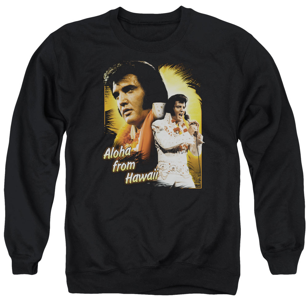 AN OFFCIALLY LICENSED ELVIS PRESLEY ALOHA ADULT UNISEX CREWNECK SWEATSHIRT BLACK
