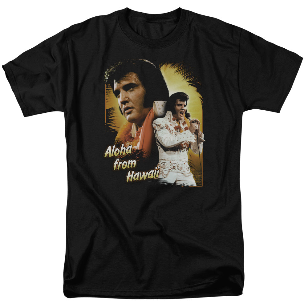 AN OFFCIALLY LICENSED ELVIS PRESLEY ALOHA MEN'S REGULAR FIT T-SHIRT BLACK